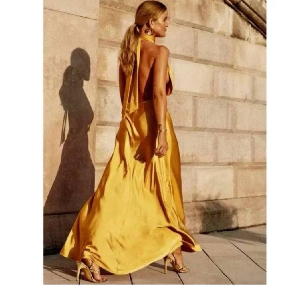 Big Entrance gold/yellow Satin Maxi Dress. Size US 6
